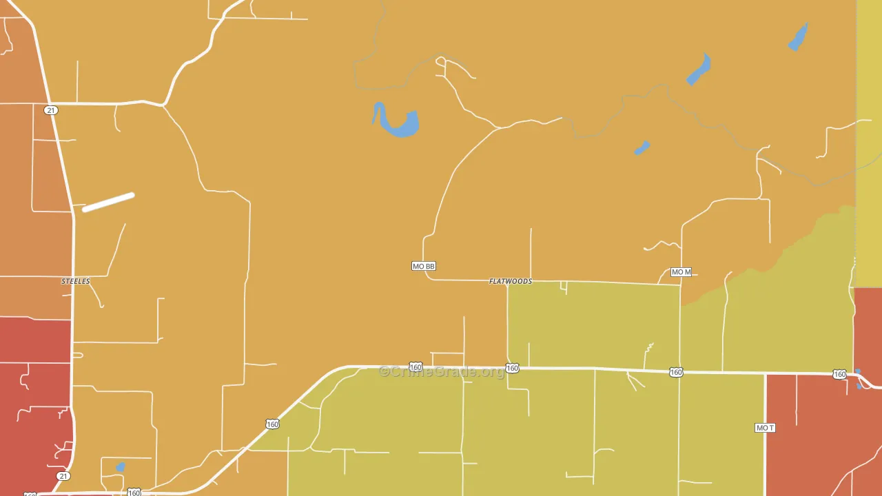 Flatwoods, MO Map of Burglary Rates