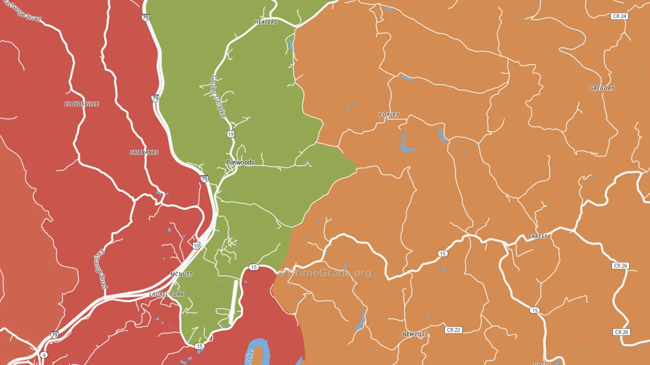 Flatwoods, WV Map of Burglary Rates