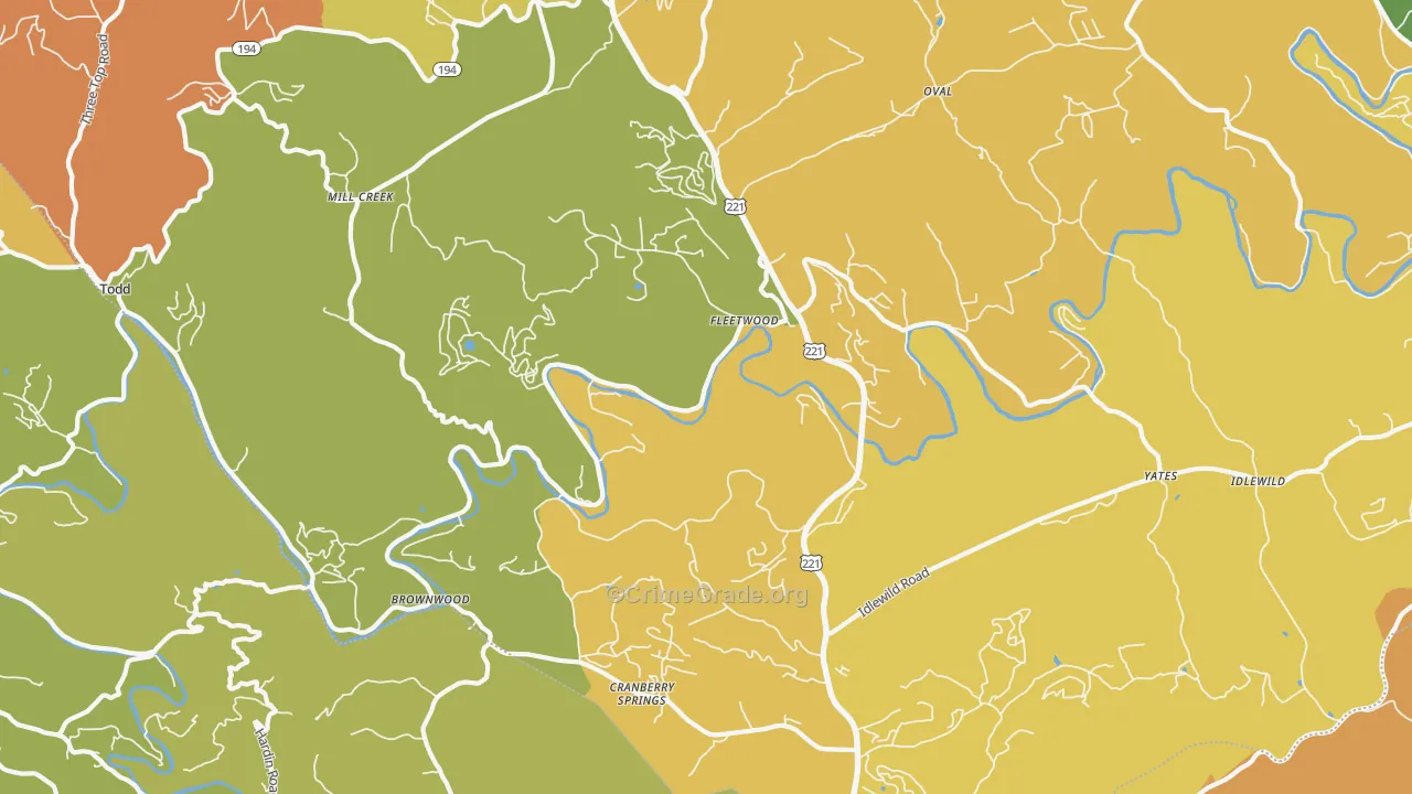 Fleetwood, NC Map of Burglary Rates