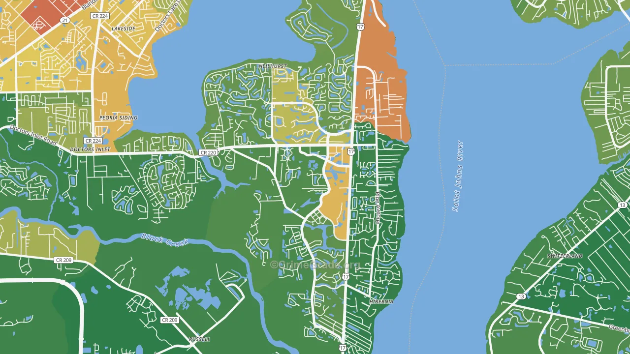 Fleming Island, FL Map of Burglary Rates
