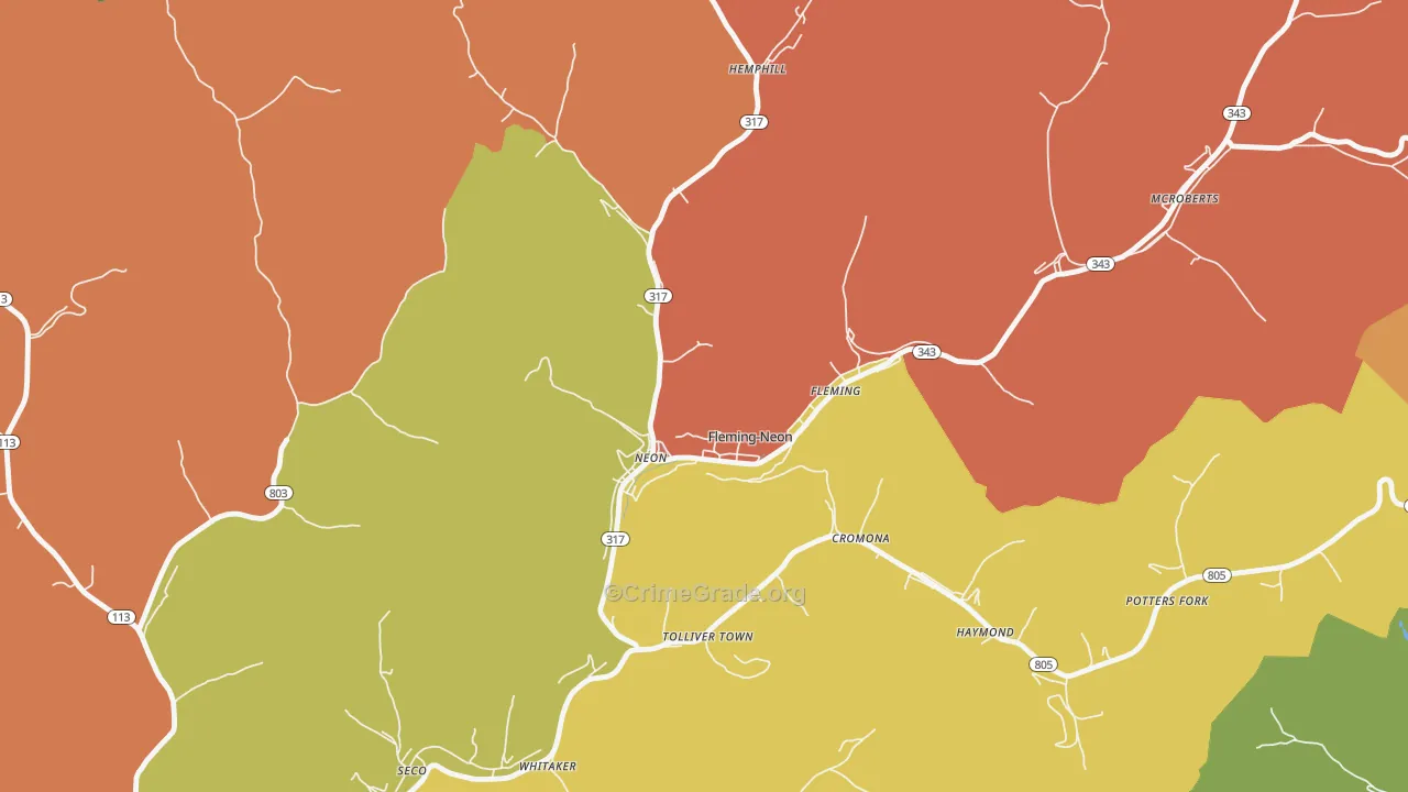 Fleming-Neon, KY Map of Burglary Rates