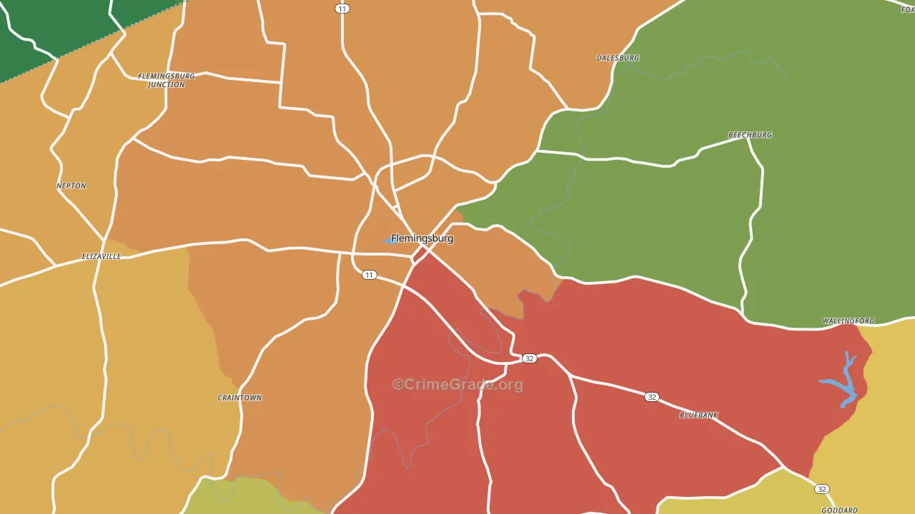 Flemingsburg, KY Map of Burglary Rates