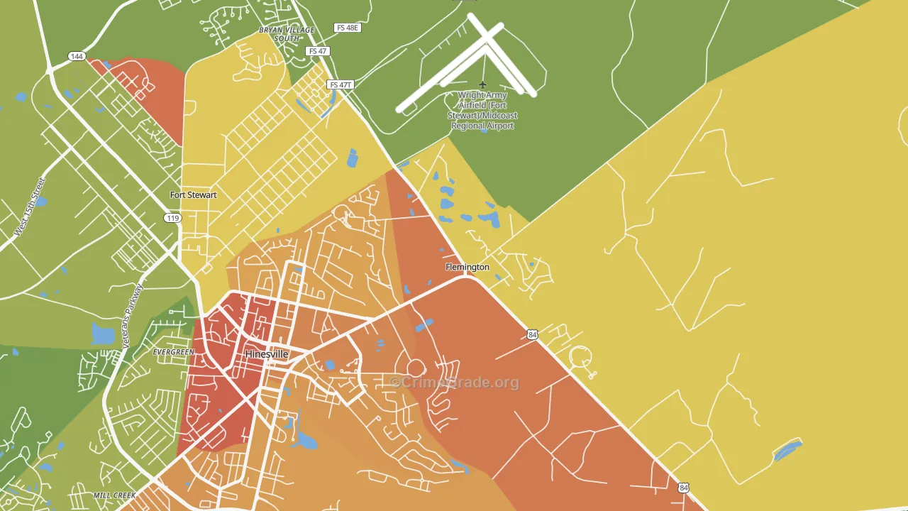 Flemington, GA Map of Burglary Rates