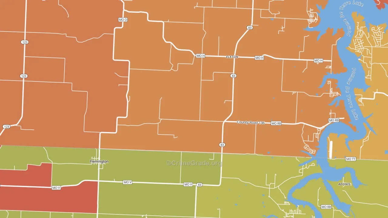 Flemington, MO Map of Burglary Rates