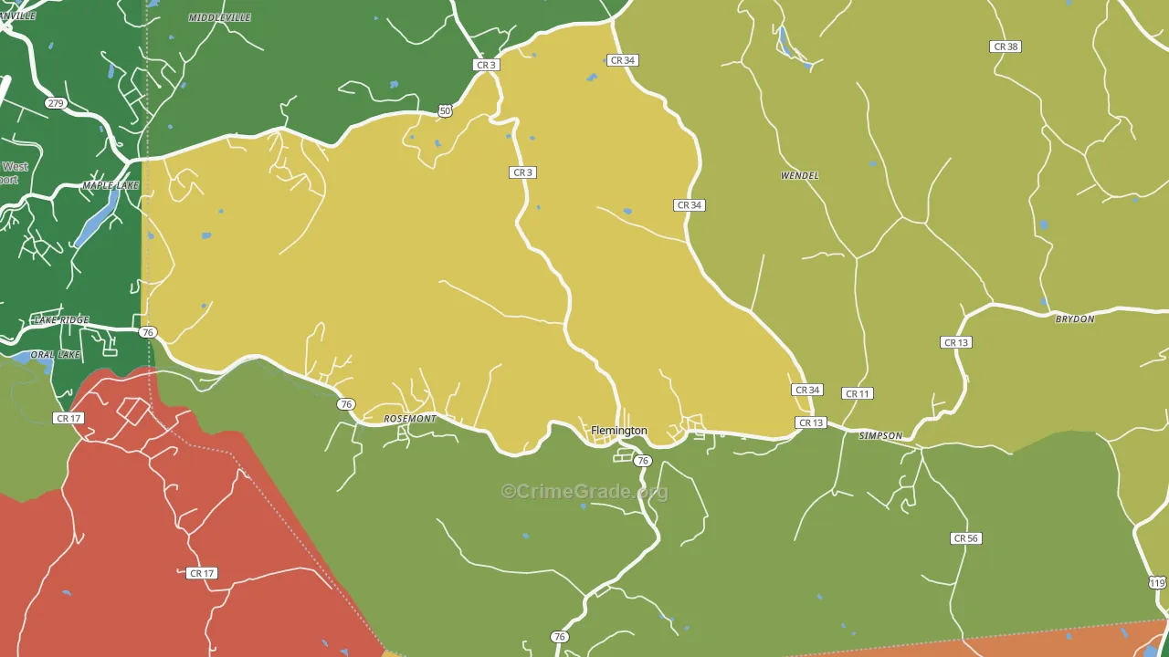 Flemington, WV Map of Burglary Rates