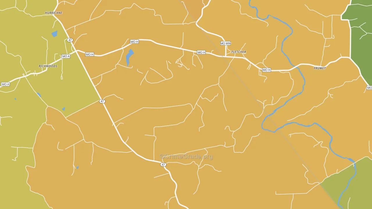Fletcher, MO Map of Burglary Rates