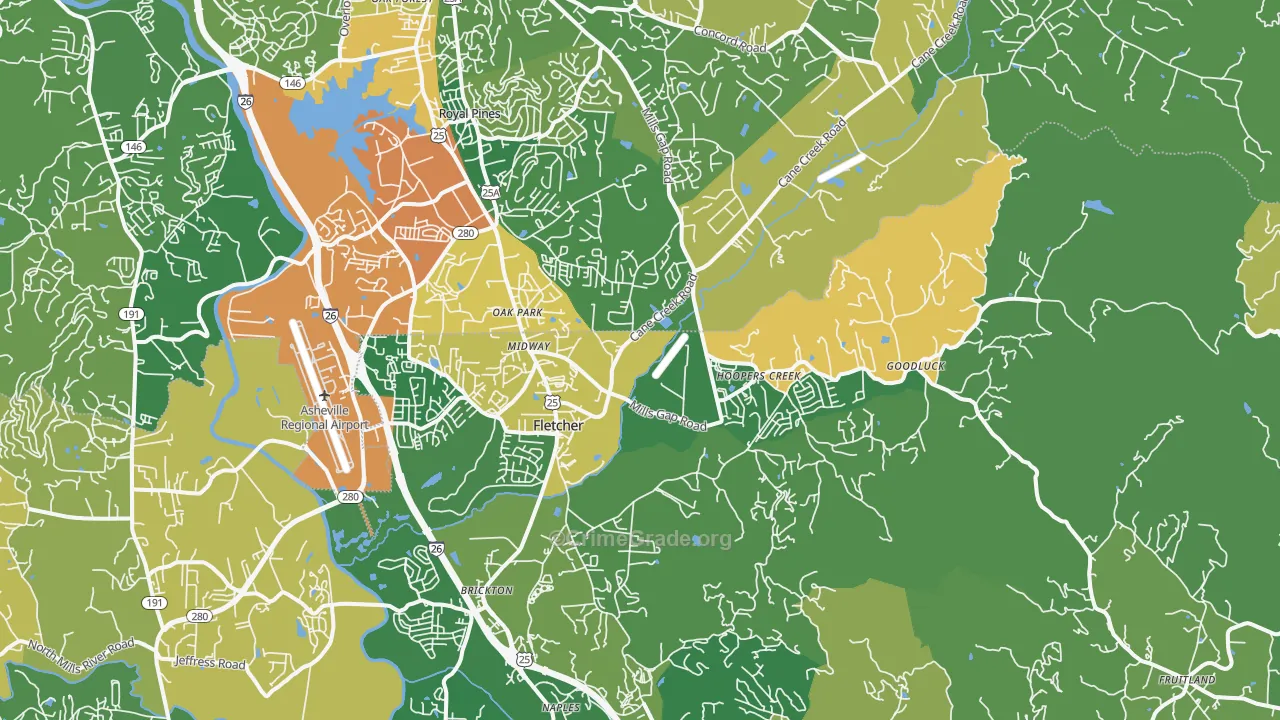 Fletcher, NC Map of Burglary Rates