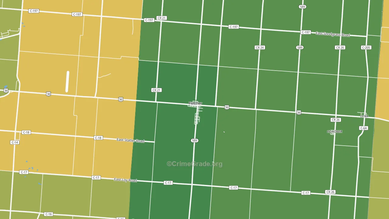 Fletcher, OH Map of Burglary Rates