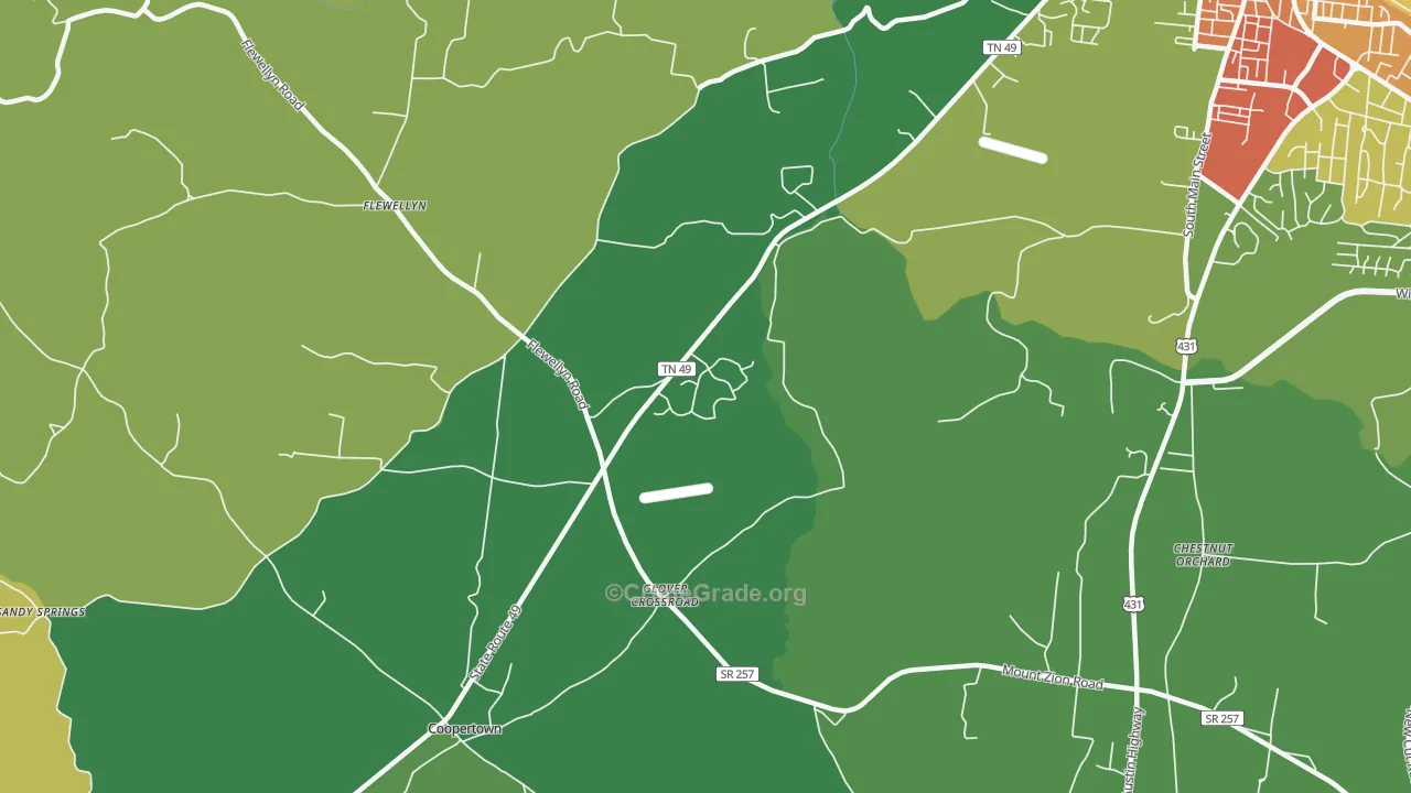Flewellyn, TN Map of Burglary Rates
