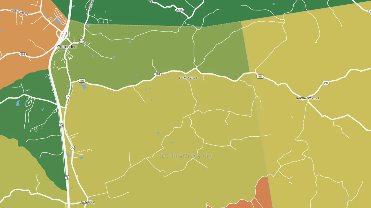 Flingsville, KY Map of Burglary Rates