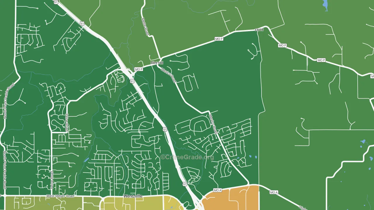Flint Hill, MO Map of Burglary Rates