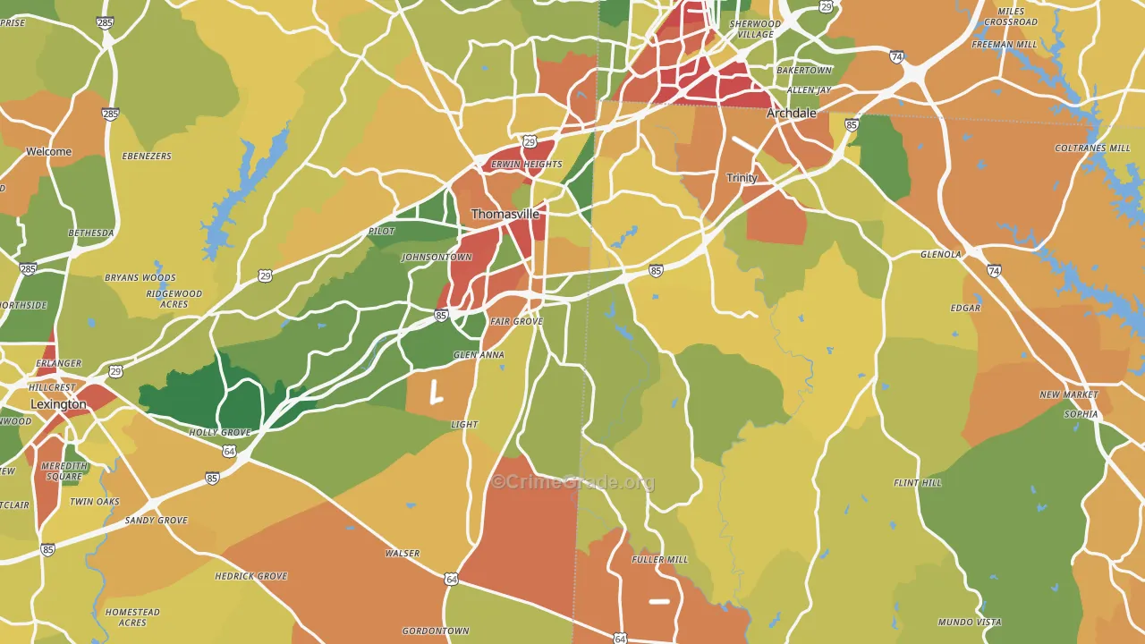 Flint Hill, NC Map of Burglary Rates