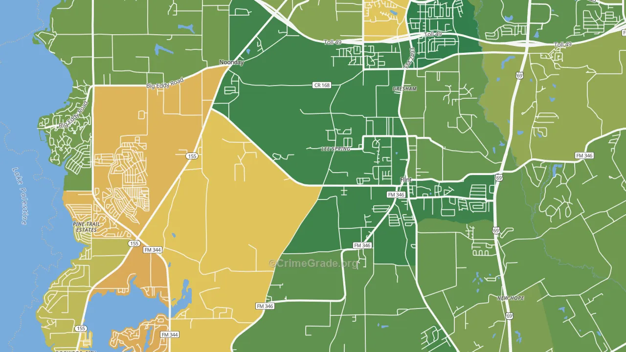 Flint, TX Map of Burglary Rates