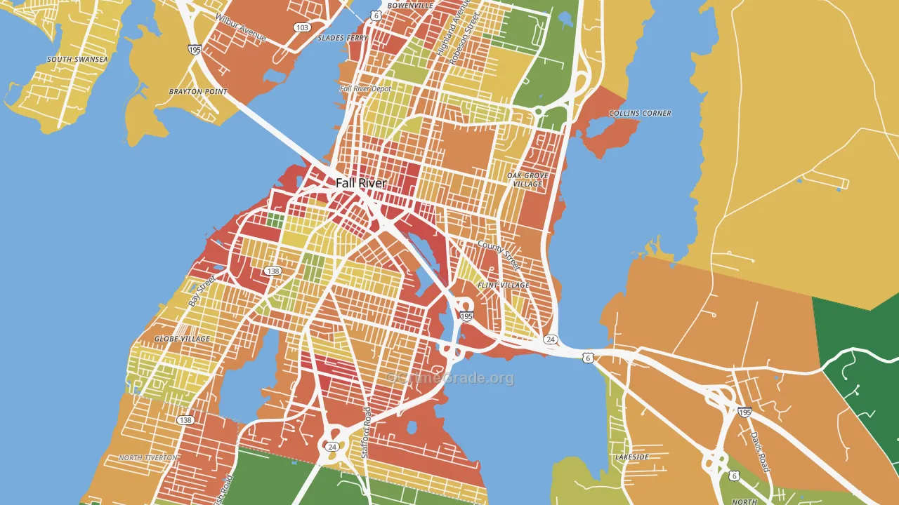 Flint Village, Fall River, MA Map of Burglary Rates