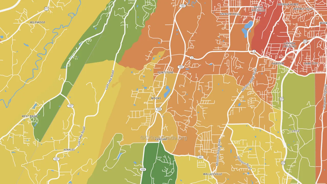 Flintstone, GA Map of Burglary Rates