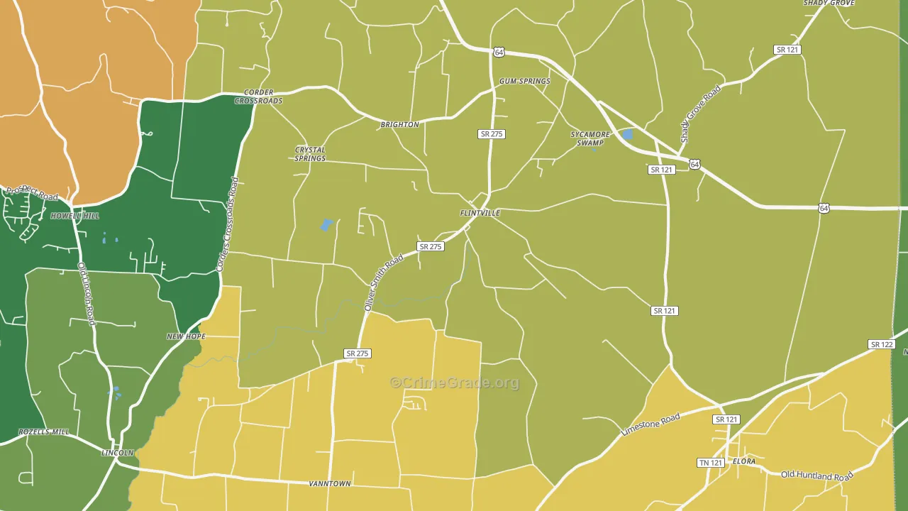 Flintville, TN Map of Burglary Rates