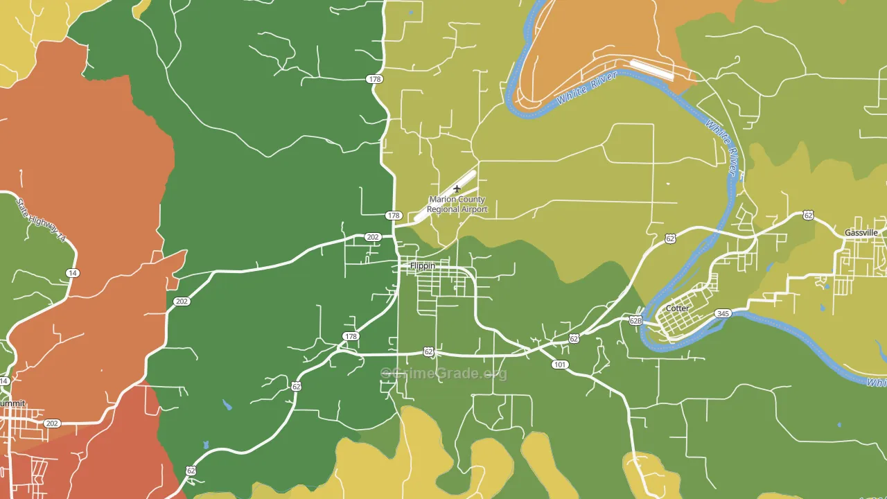 Flippin, AR Map of Burglary Rates