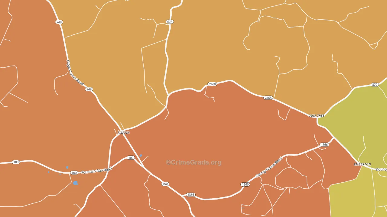 Flippin, KY Map of Burglary Rates