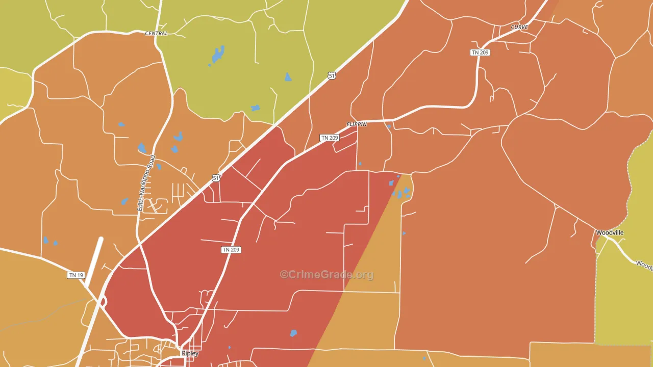 Flippin, TN Map of Burglary Rates