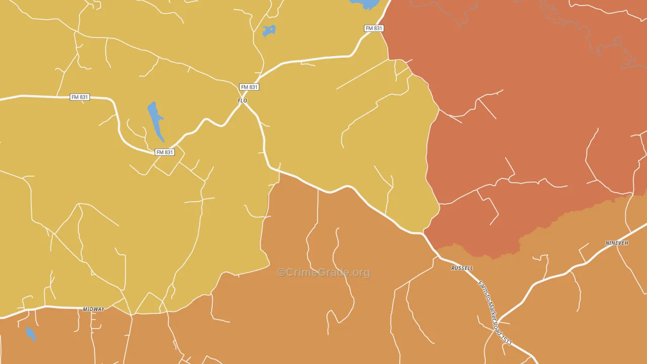Flo, TX Map of Burglary Rates
