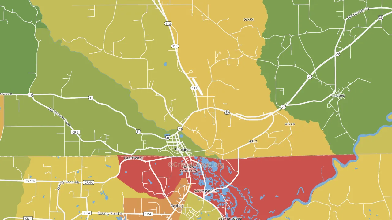 Flomaton, AL Map of Burglary Rates