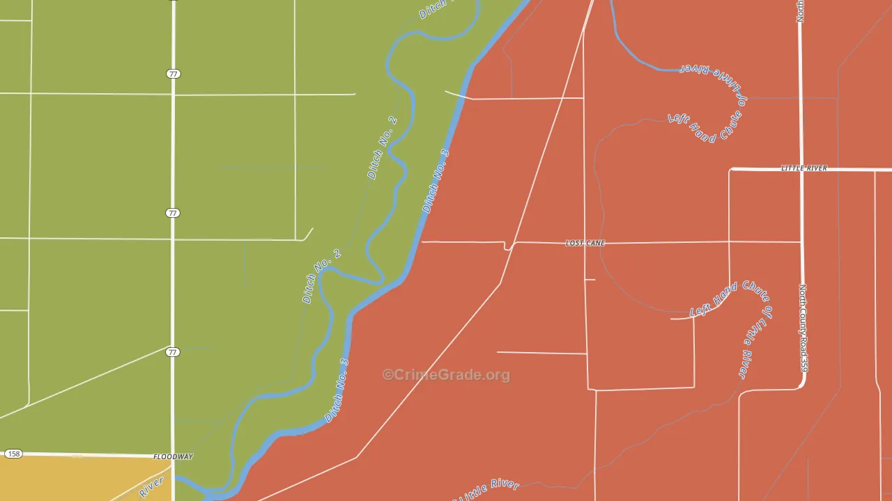 Floodway, AR Map of Burglary Rates