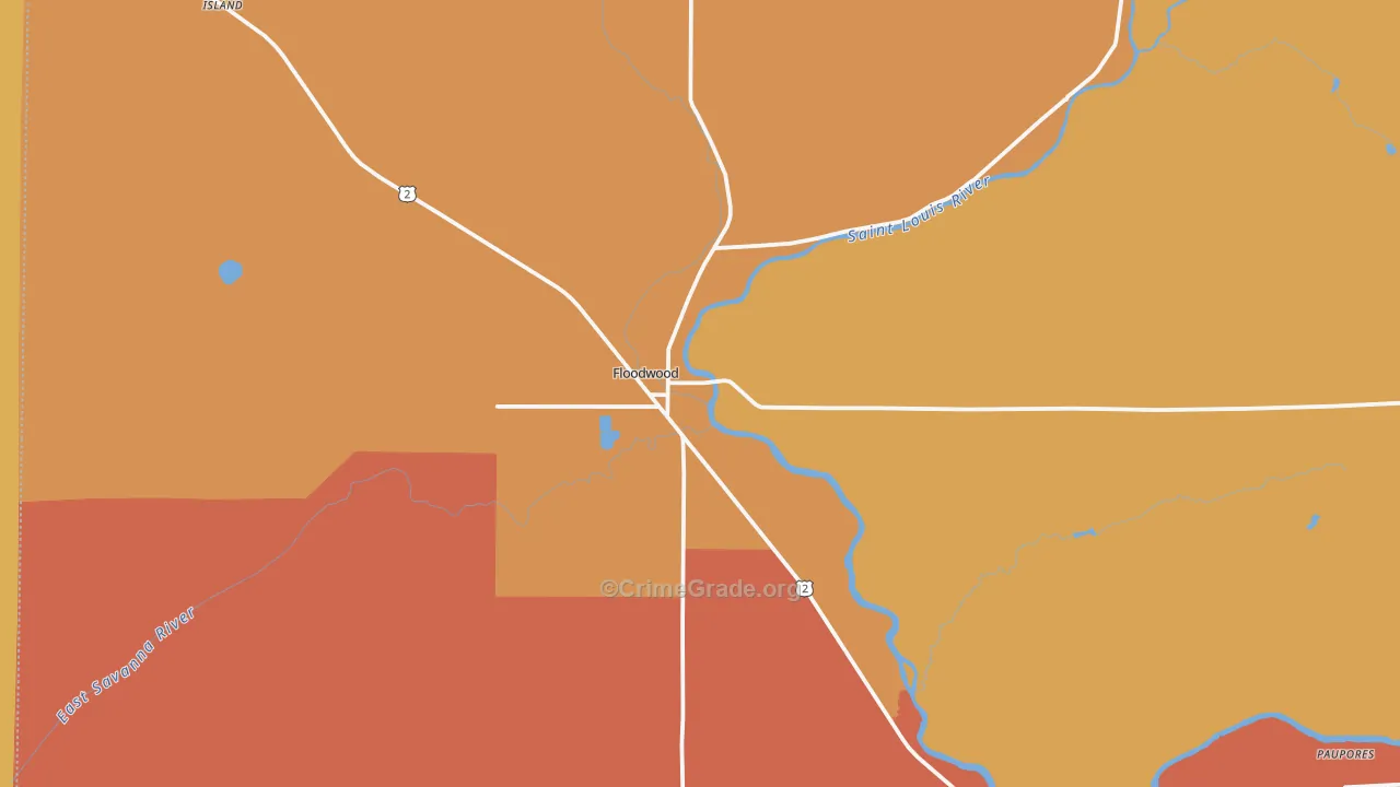 Floodwood, MN Map of Burglary Rates