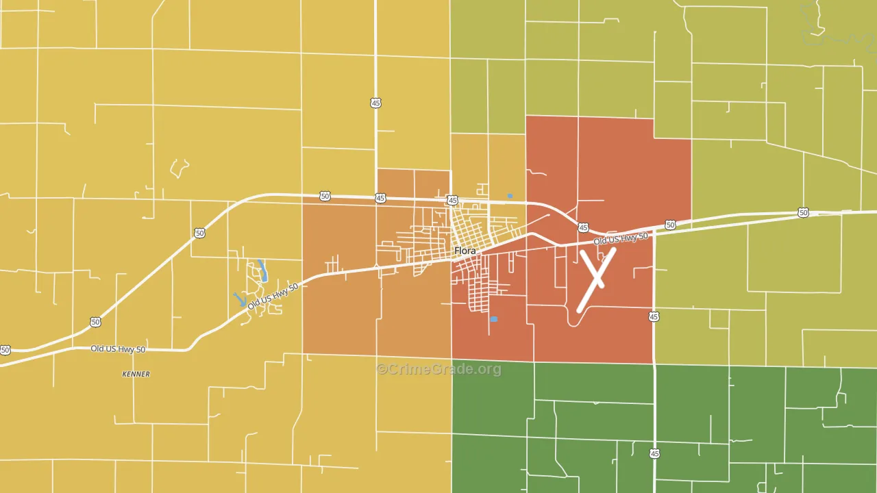 Flora, IL Map of Burglary Rates