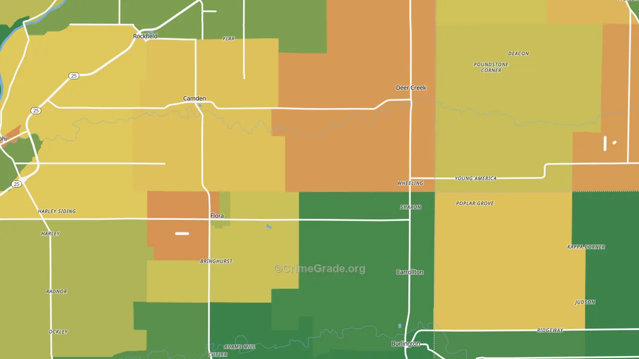 Flora, IN Map of Burglary Rates