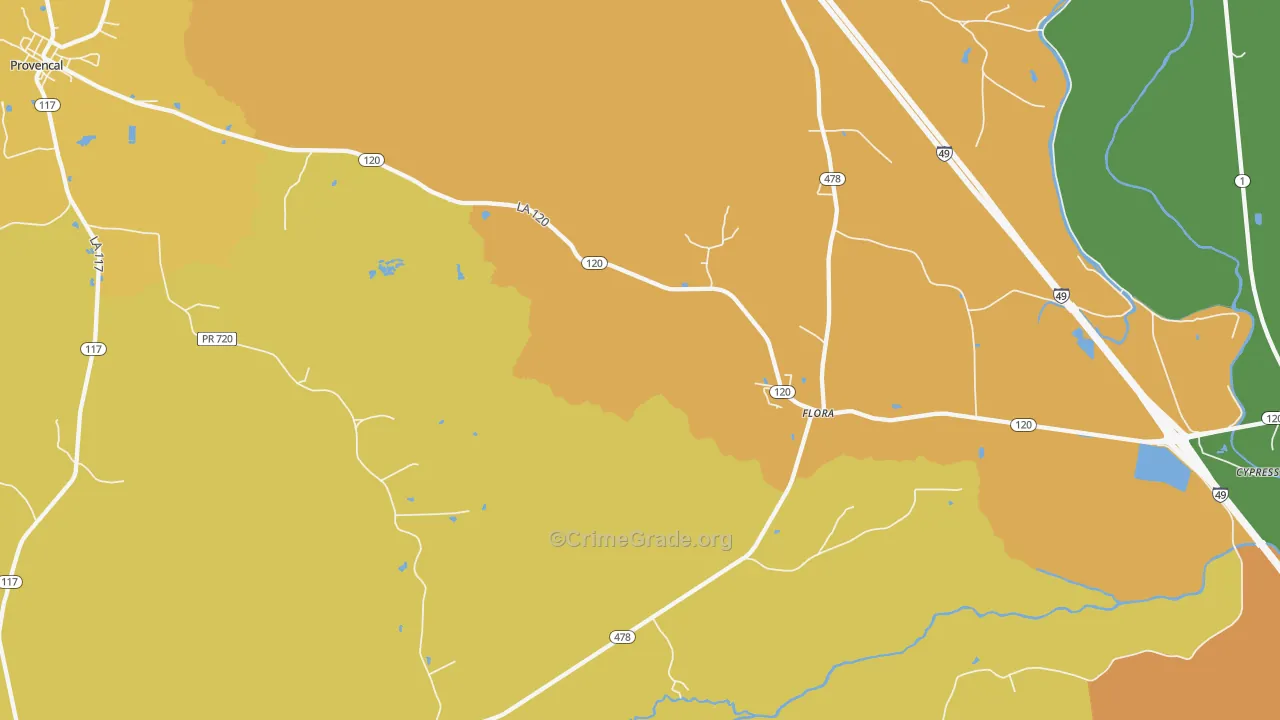 Flora, LA Map of Burglary Rates