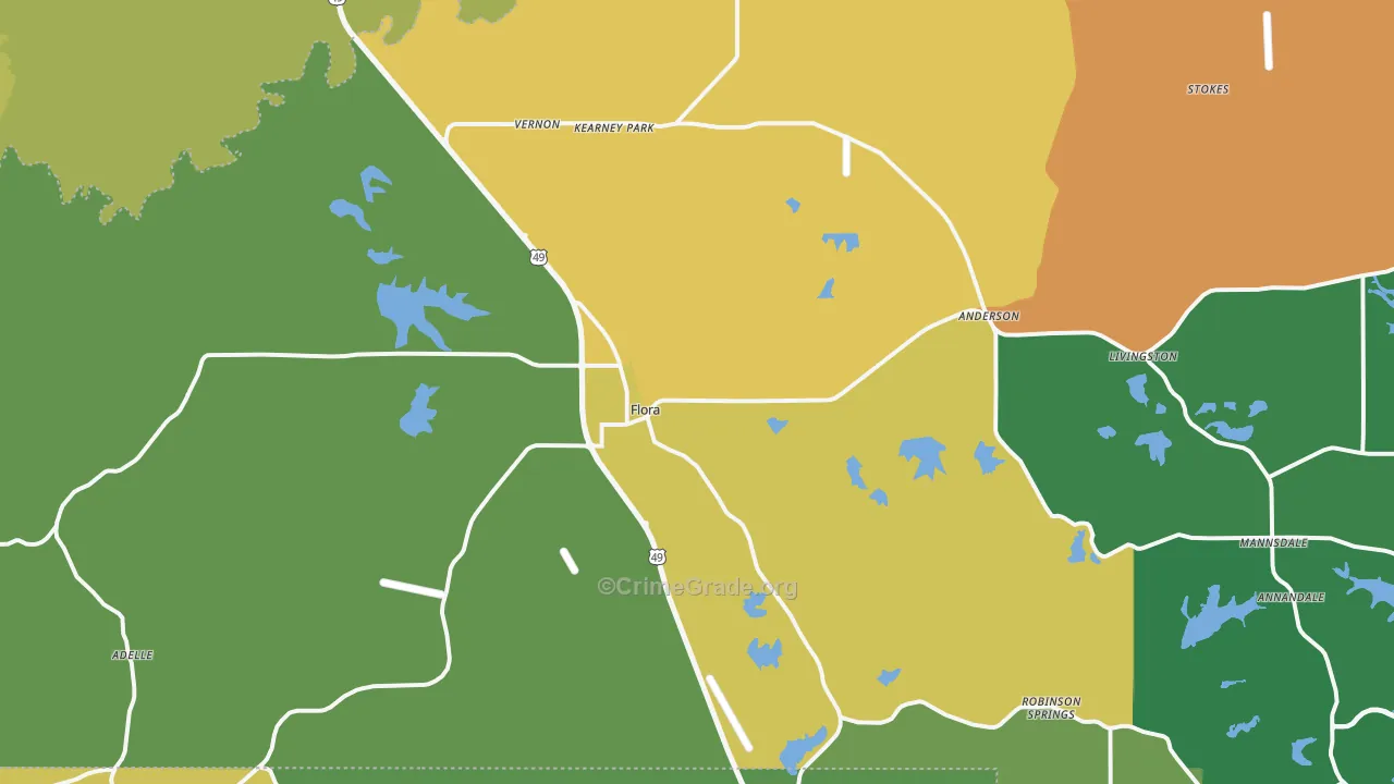 Flora, MS Map of Burglary Rates