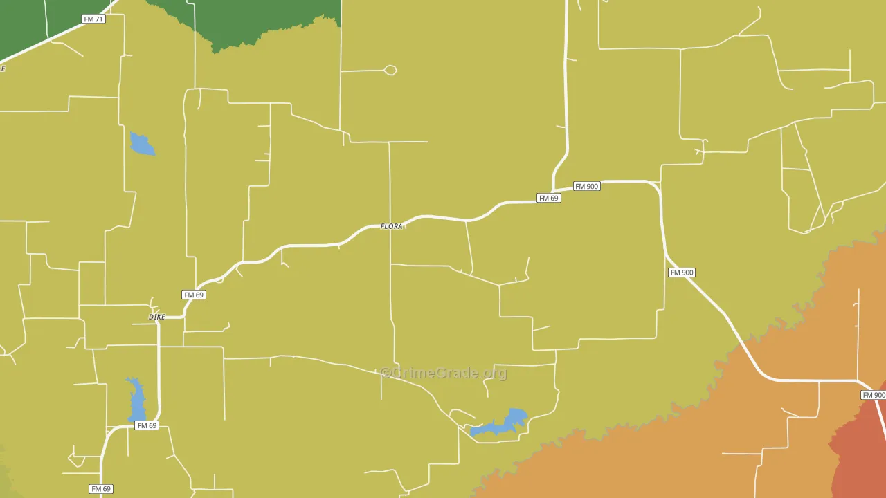 Flora, TX Map of Burglary Rates
