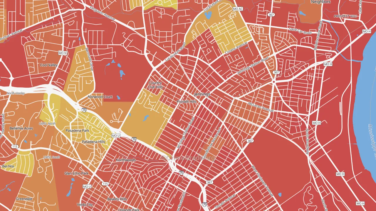 Flordell Hills, MO Map of Burglary Rates