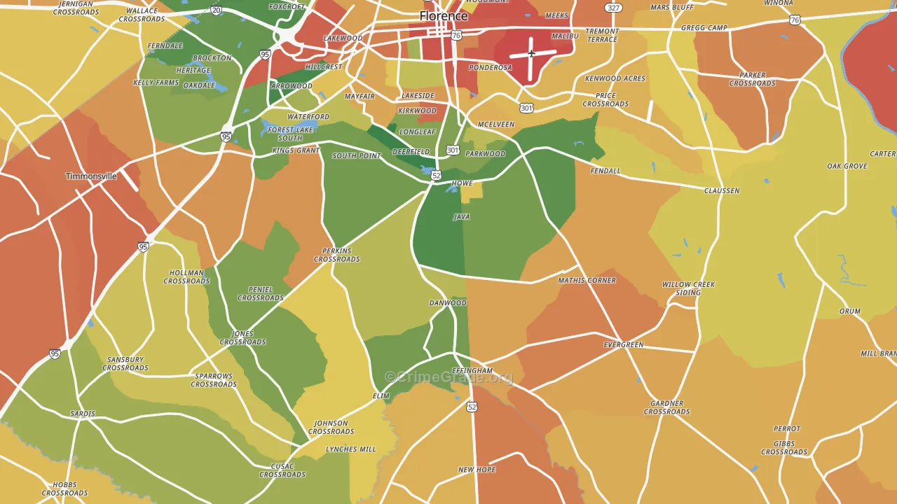 Florence County, SC Map of Burglary Rates
