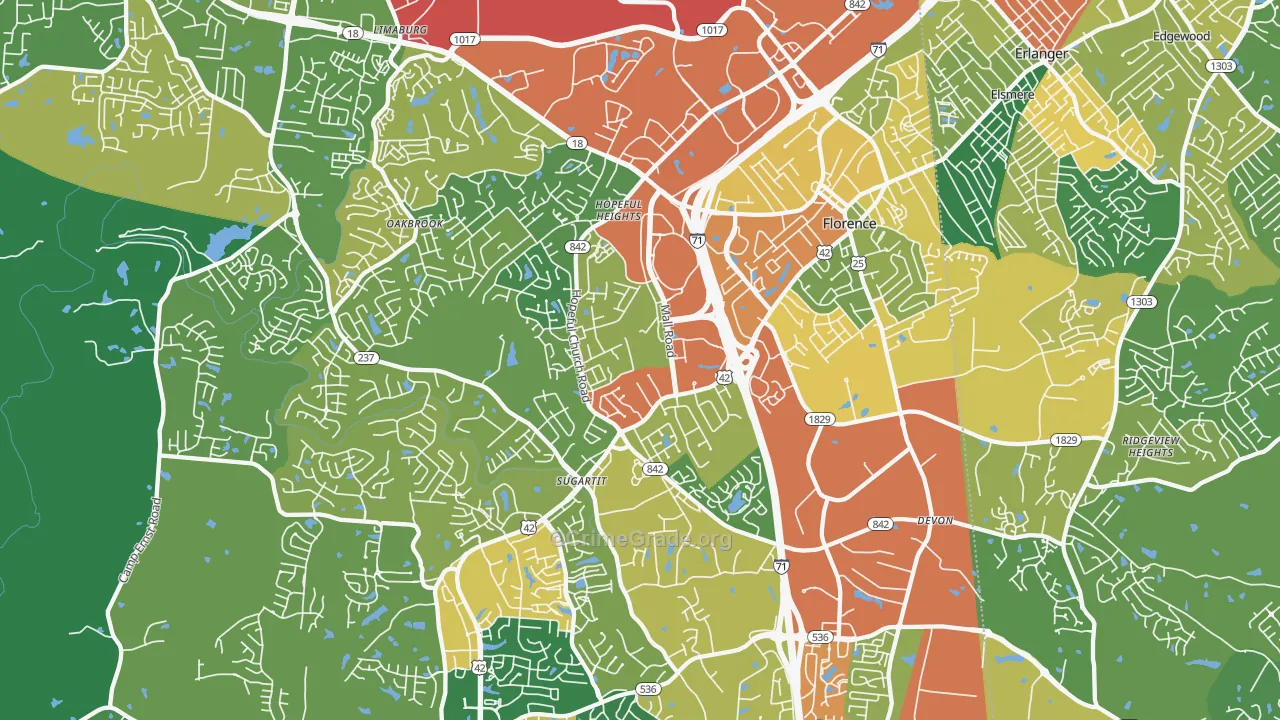 Florence, KY Map of Burglary Rates