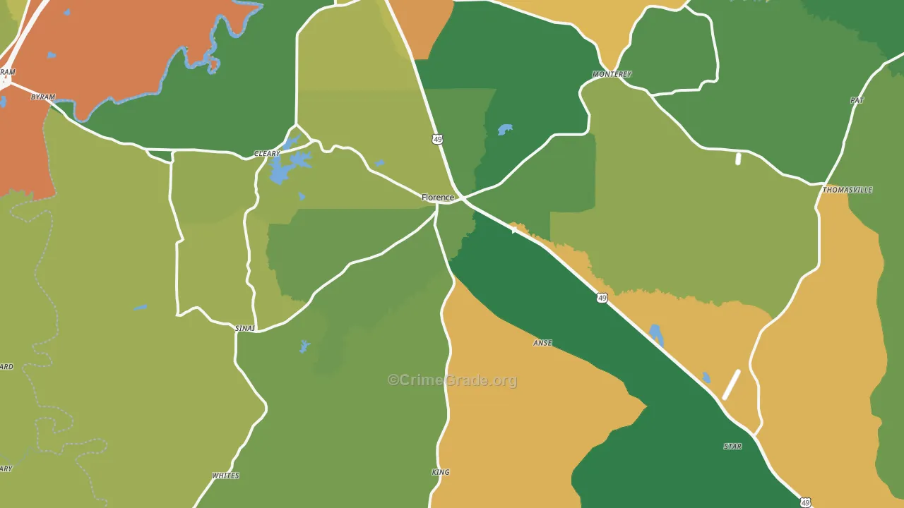 Florence, MS Map of Burglary Rates