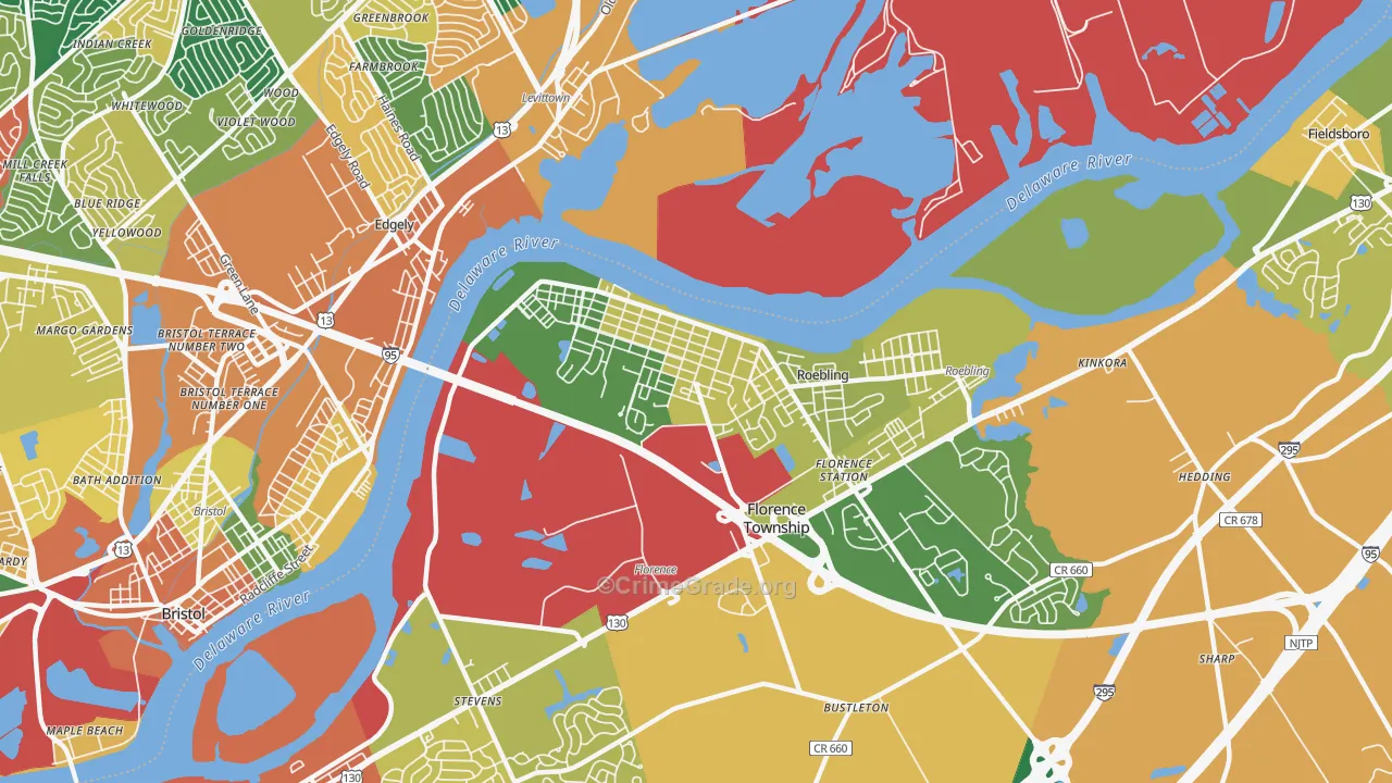 Florence, NJ Map of Burglary Rates
