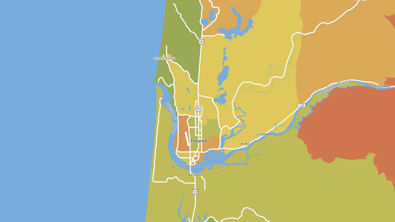 Florence, OR Map of Burglary Rates
