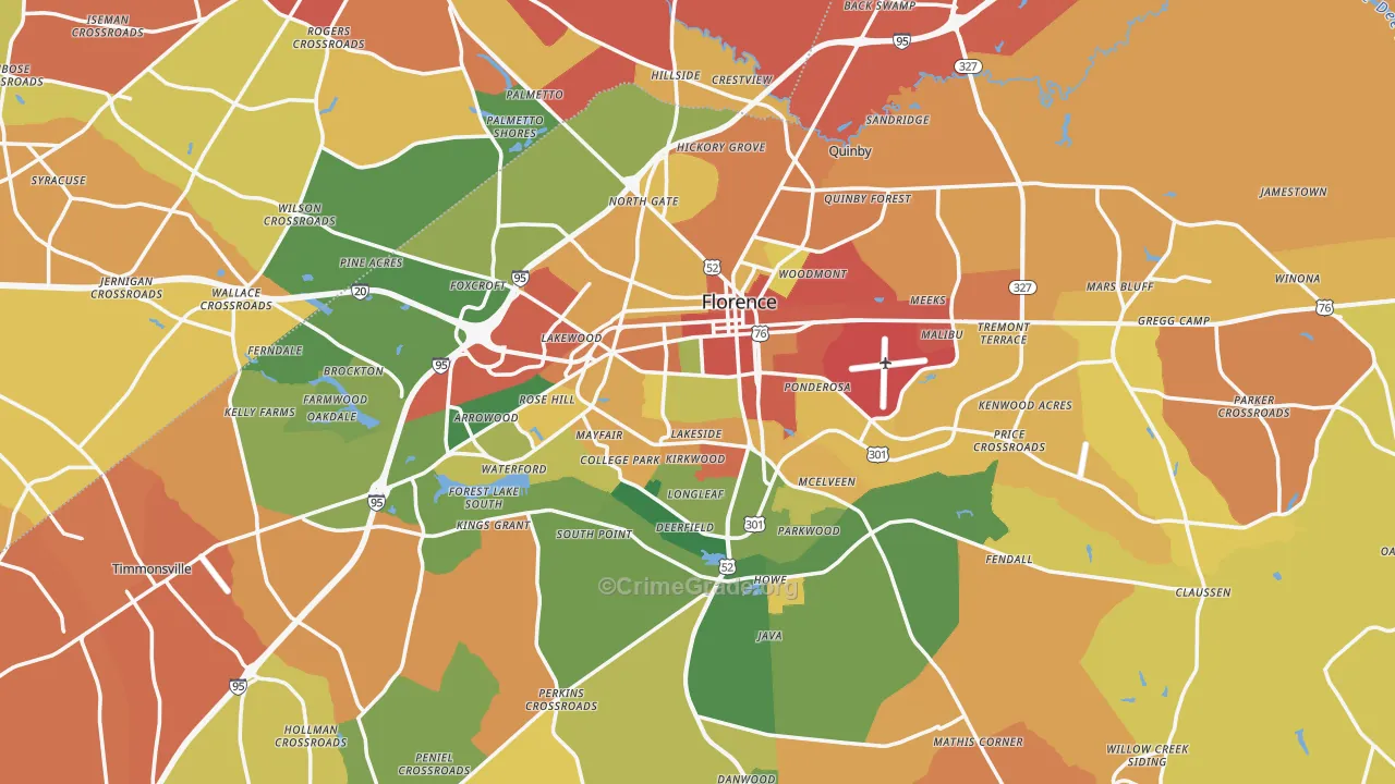 Florence, SC Map of Burglary Rates