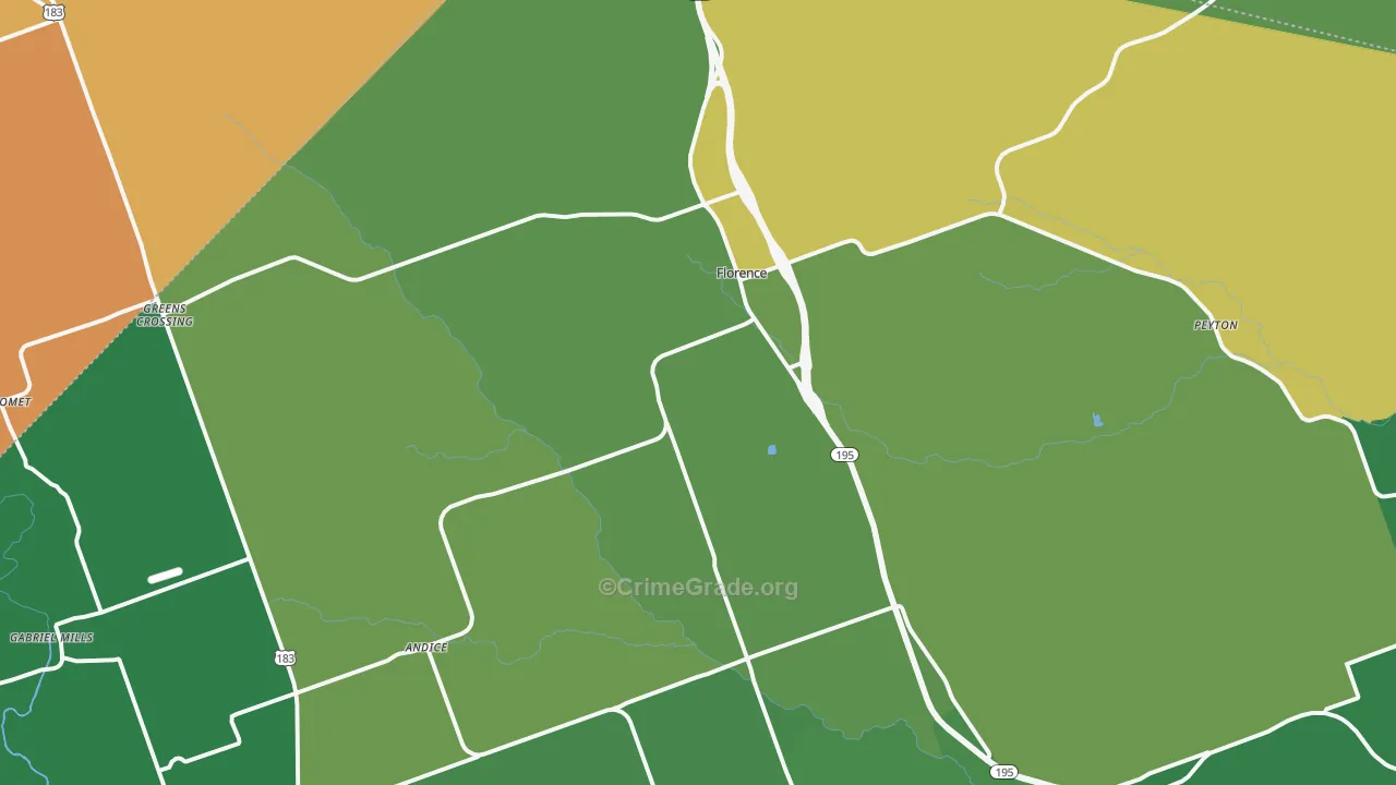 Florence, TX Map of Burglary Rates