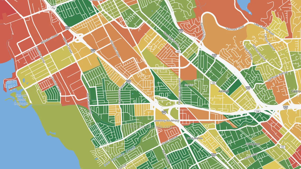 Floresta Gardens-Bradrick, San Leandro, CA Map of Burglary Rates