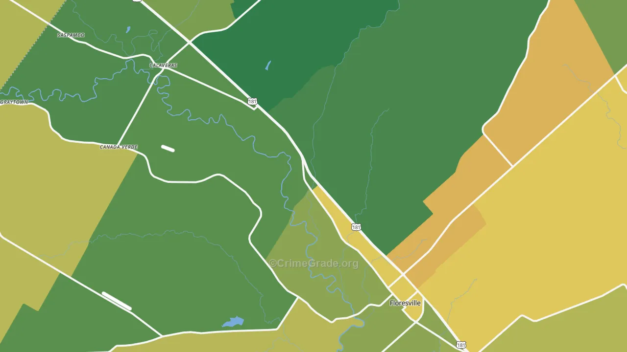Floresville, TX Map of Burglary Rates