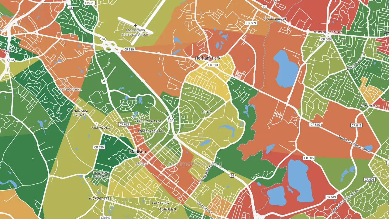 Florham Park, NJ Map of Burglary Rates