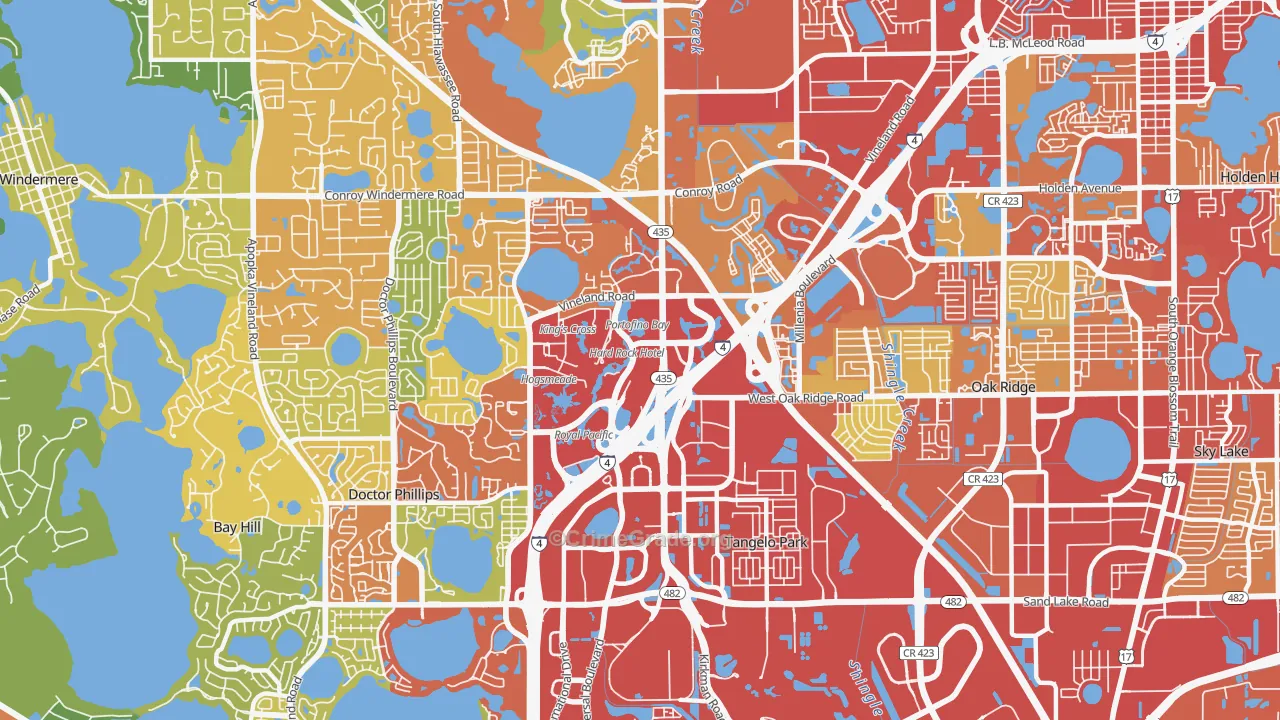Florida Center, Orlando, FL Map of Burglary Rates