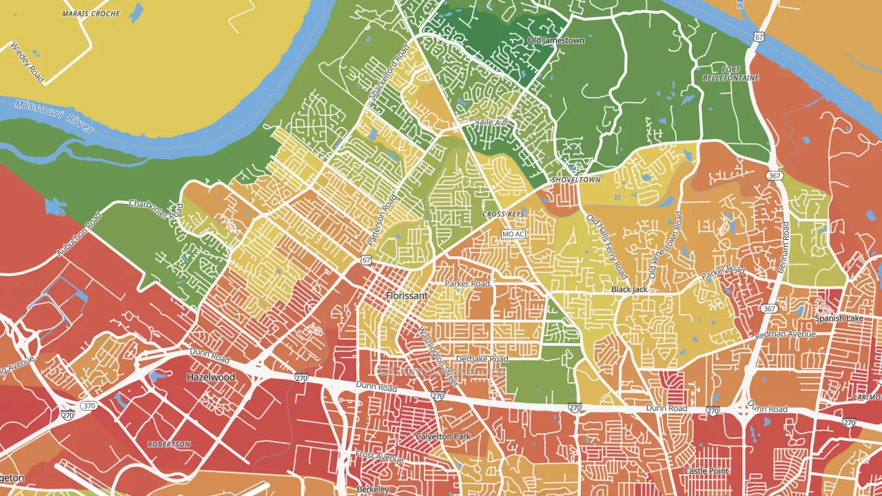 Florissant, MO Map of Burglary Rates