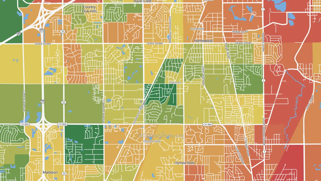 Flossmoor, IL Map of Burglary Rates