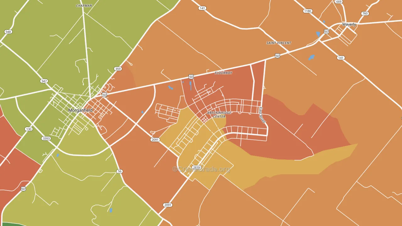Flournoy, KY Map of Burglary Rates