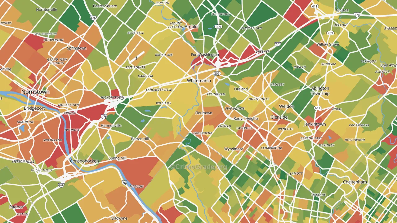 Flourtown, PA Map of Burglary Rates