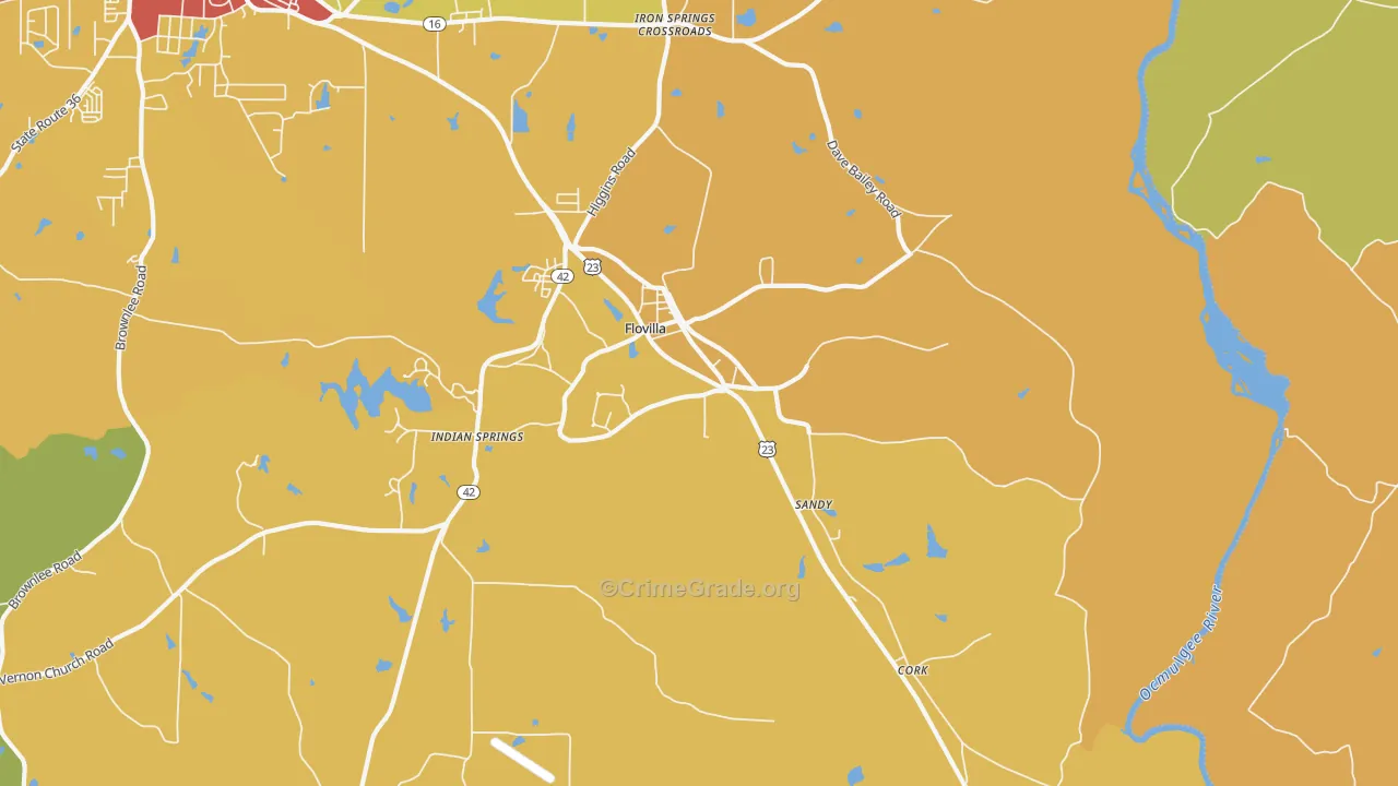 Flovilla, GA Map of Burglary Rates