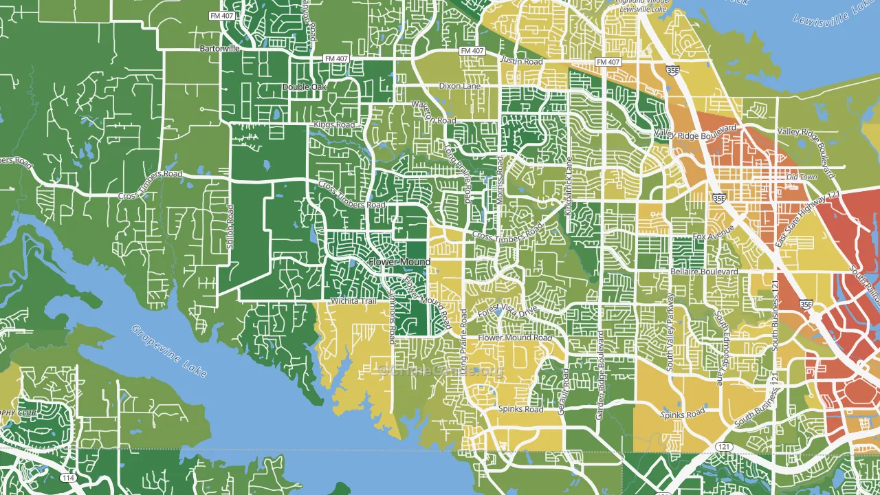 Flower Mound, TX Map of Burglary Rates